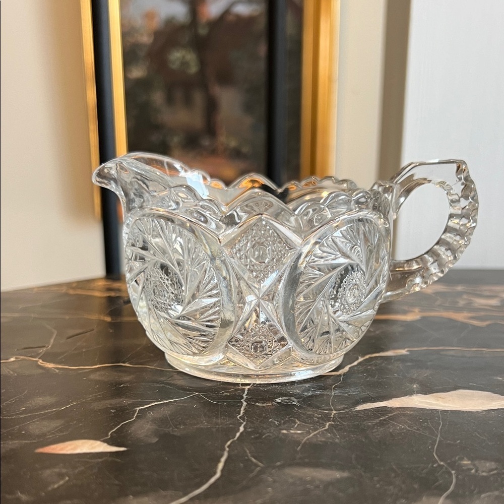 Antique National Glass Co McKee PRES-CUT AZTEC Creamer 1908 Pinwheel